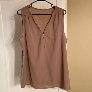 ZKESS Womens Sleeveless V Neck Cuffed Pleated Zip Up Chiffon Blouse